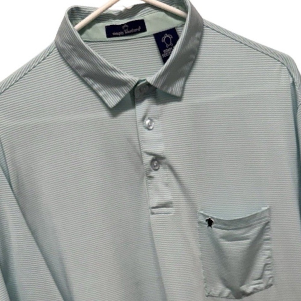 Simply Southern Mens XXL Performance Polo Shirt Aqua Blue Striped Turtle Logo - Picture 1 of 9